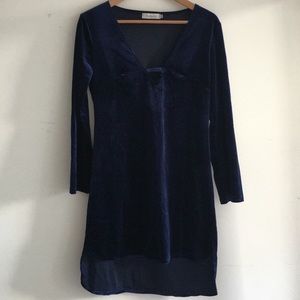 Blue Velvet Long Sleeve Dress